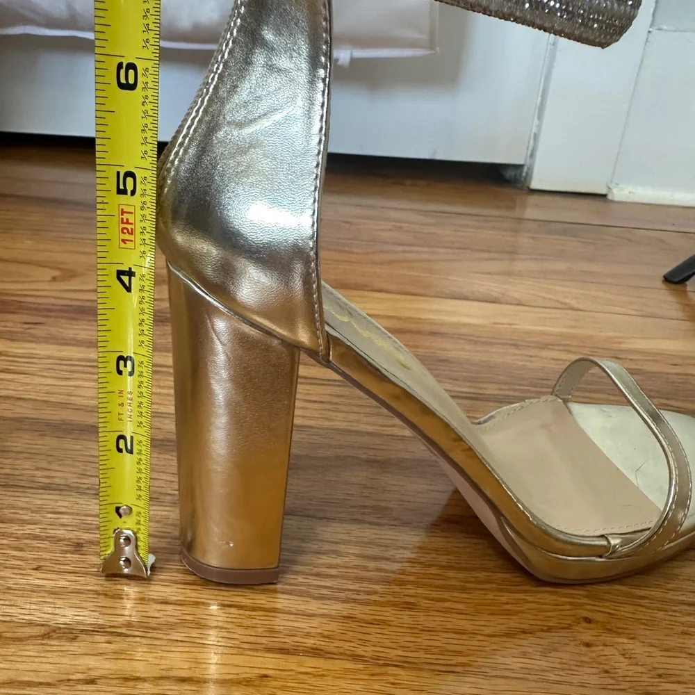 Lulus Cute Pearly Gold Metallic High Heels Block Heel - Picture 8 of 12